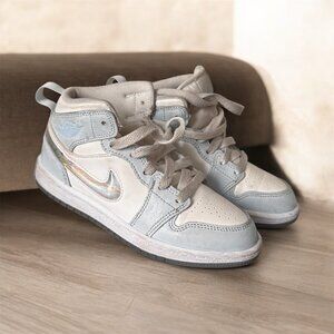 Nike Air Jordan 1 Mid Kids Sneakers Size 13C Light Blue White